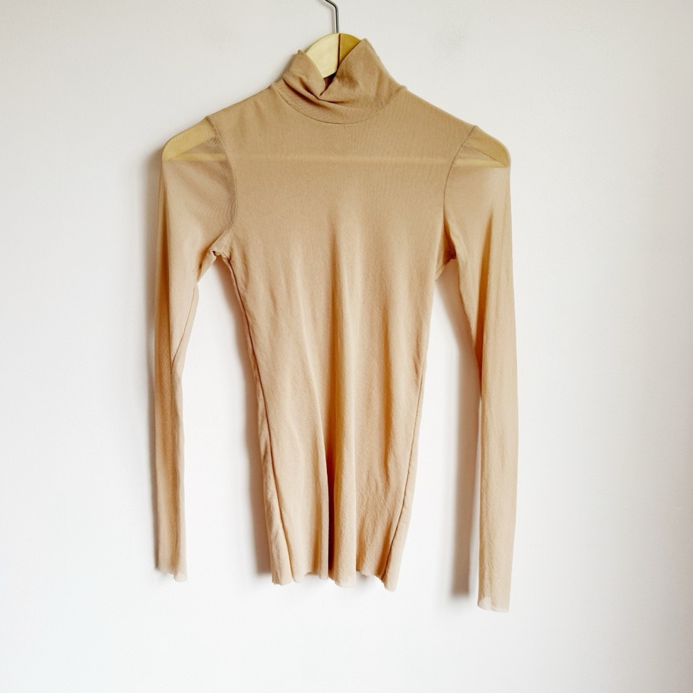 nude mesh only hearts mock neck top